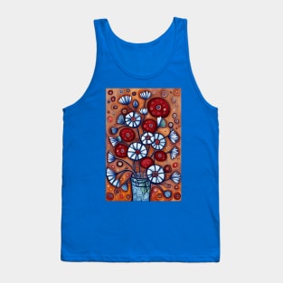 Cute Abstract Flowers in a Blue and White Vase Still Life Painting Tank Top